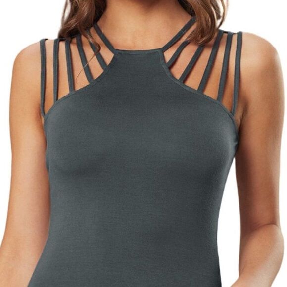 NWT Gray Brief Studded Detail Multi-Strap Casual Tank - Picture 1 of 2